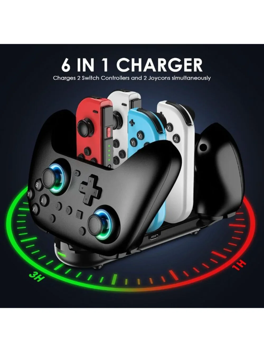Wireless Switch Controllers 2-Pack with Charging Dock, RGB, Dual Vibration